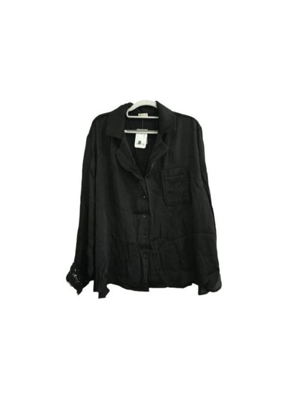 NEW Free People Intimates Essential Pajama Top Long Sleeve Button Up Black Sz S